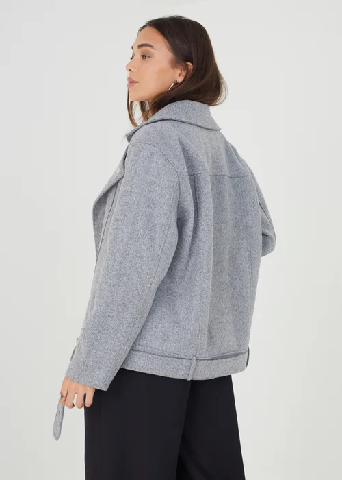 Brave Soul Grey Faux Wool Oversized Biker Style Jacket - 8 Image 2