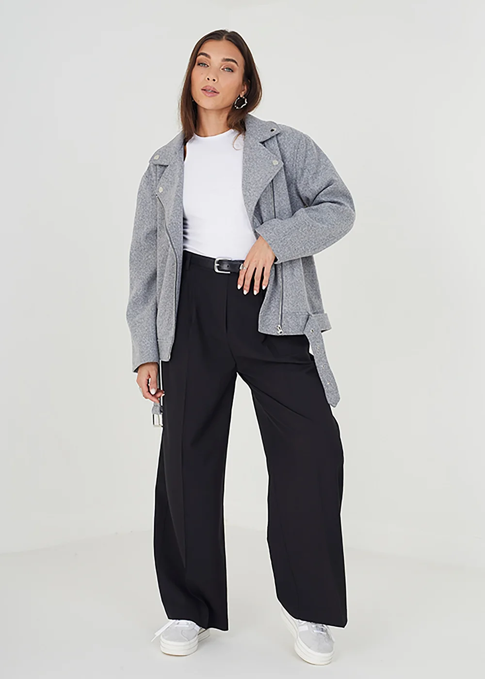 Brave Soul Grey Faux Wool Oversized Biker Style Jacket - 8 Image 3