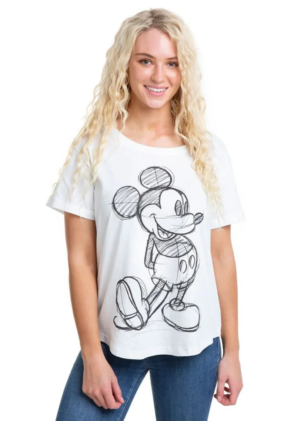 Disney White/Black Mickey Mouse Sketch T-Shirt - Small Image 3