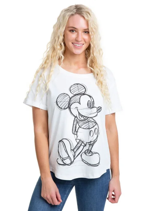 Disney White/Black Mickey Mouse Sketch T-Shirt - Small Image 3