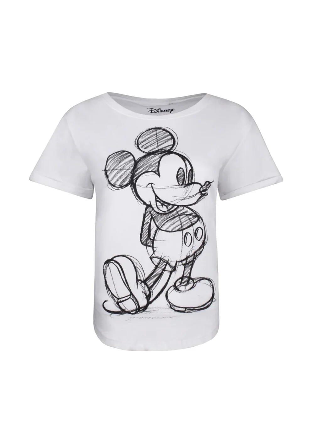 Disney White/Black Mickey Mouse Sketch T-Shirt - Small Image 1