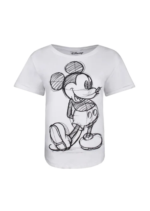 Disney White/Black Mickey Mouse Sketch T-Shirt - Small Image 1