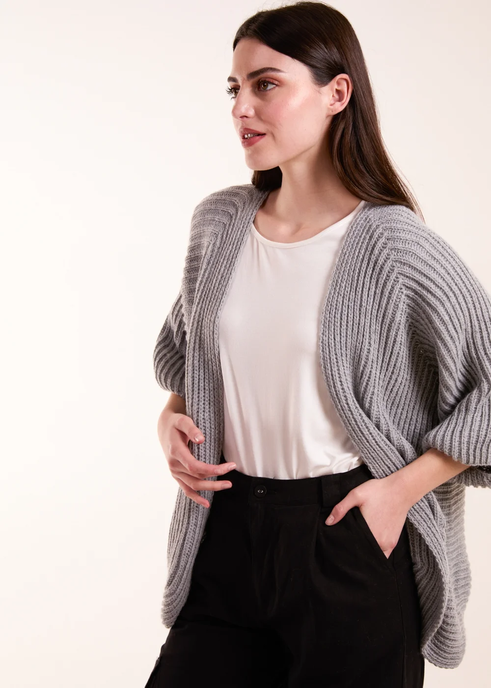 Blue Vanilla Grey Knitted Mid Length Cardigan - One Size Image 1