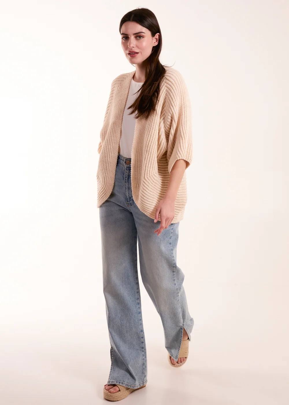 Blue Vanilla Beige Knitted Mid Length Cardigan - One Size Image 4