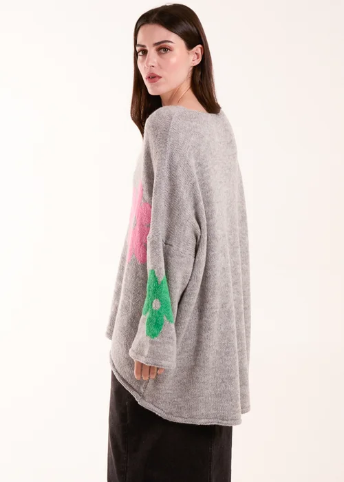 Blue Vanilla Grey Multi Coloured Daisy Flower Print Jumper - One Size Image 2