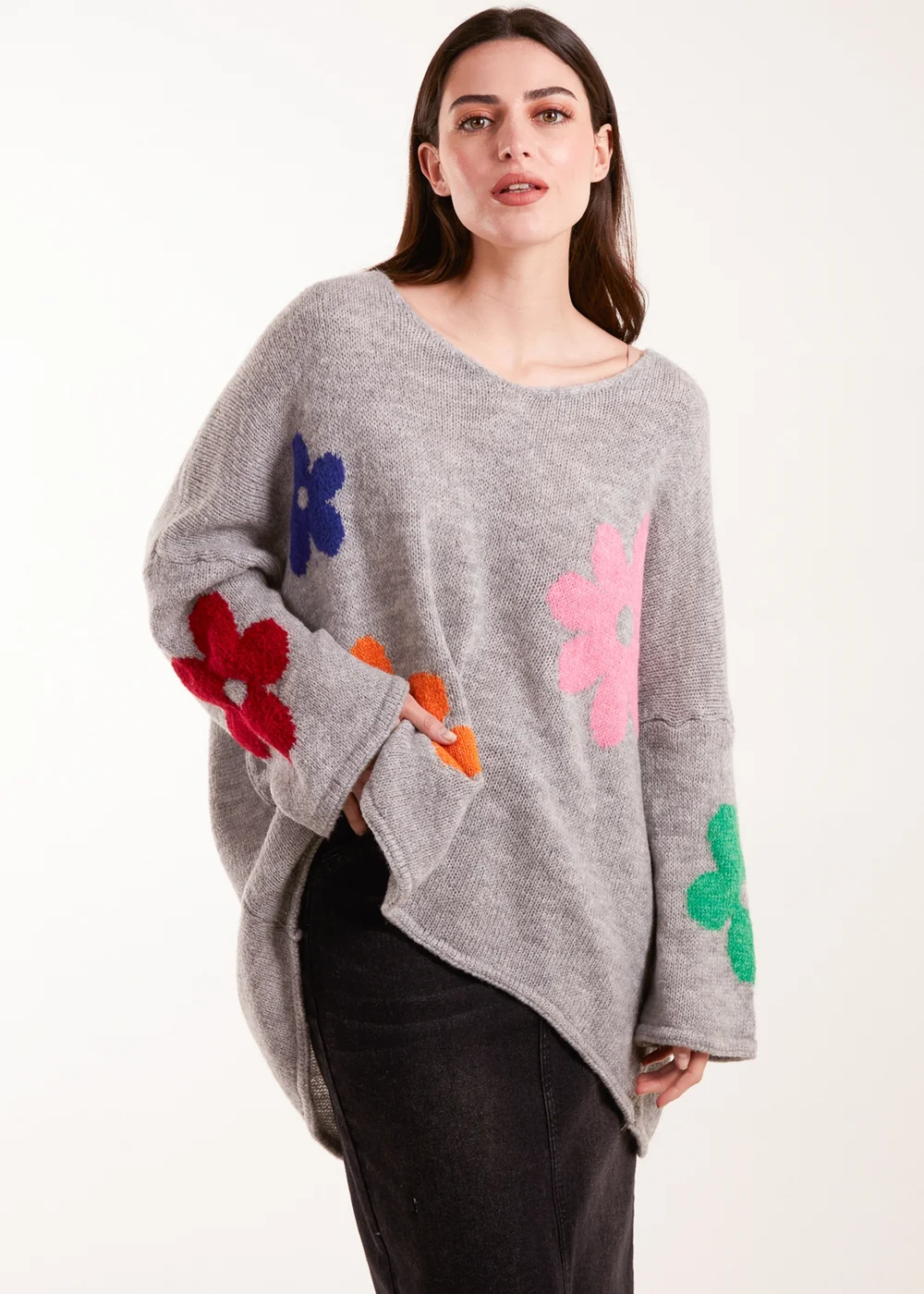 Blue Vanilla Grey Multi Coloured Daisy Flower Print Jumper - One Size Image 1