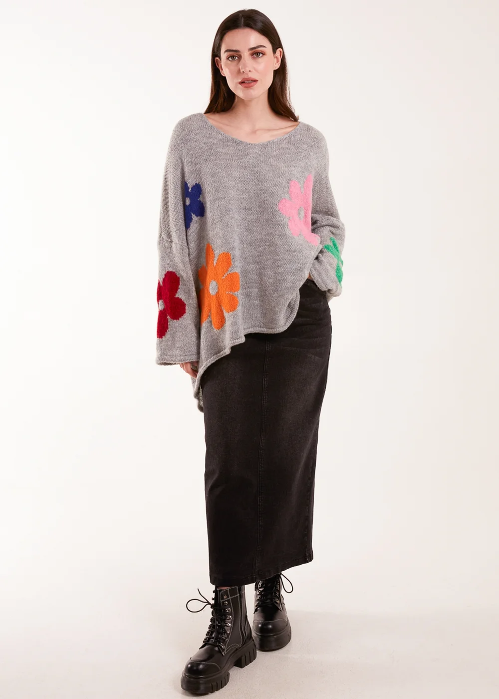 Blue Vanilla Grey Multi Coloured Daisy Flower Print Jumper - One Size Image 4