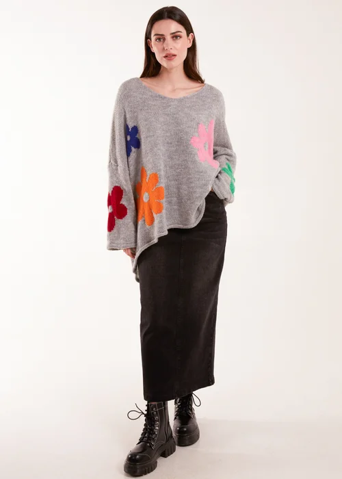 Blue Vanilla Grey Multi Coloured Daisy Flower Print Jumper - One Size Image 4