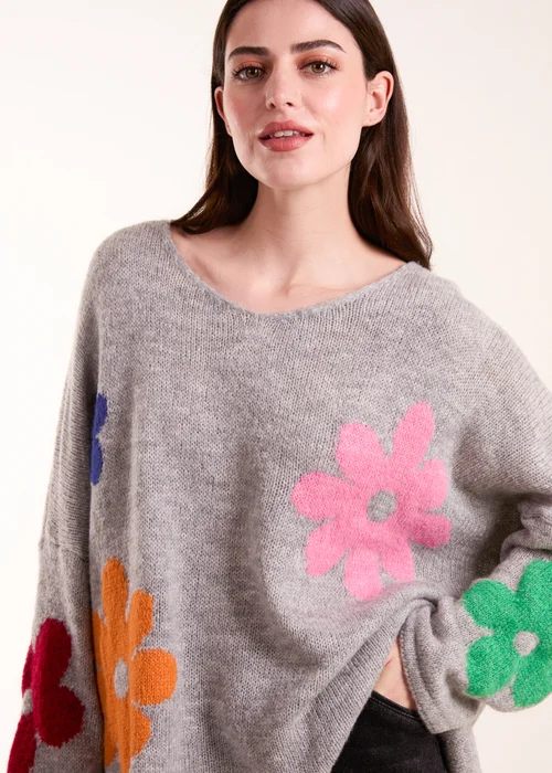 Blue Vanilla Grey Multi Coloured Daisy Flower Print Jumper - One Size Image 3