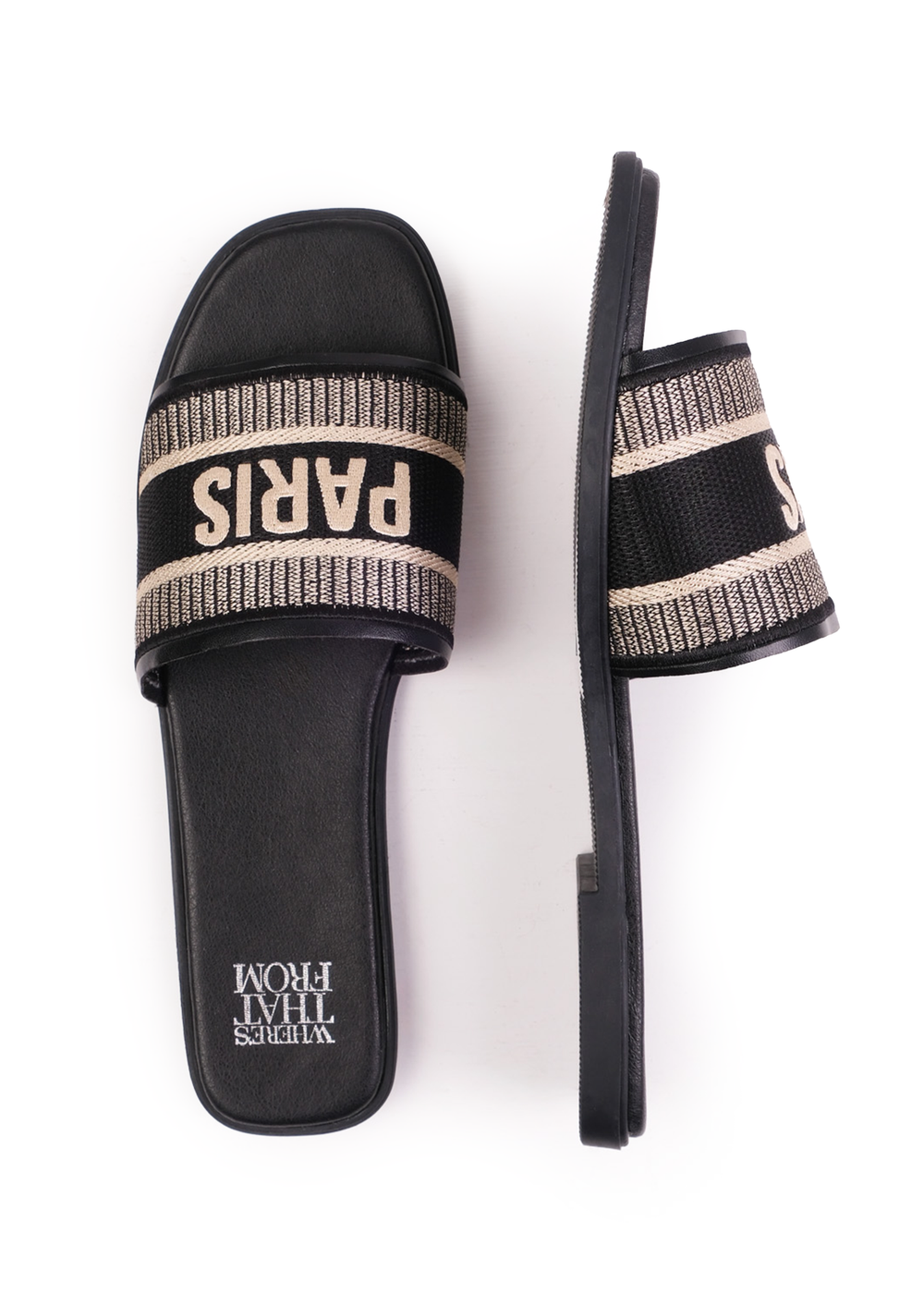 Where's That From Black PU Candour Textile Strap Sandals - 3 Image 2
