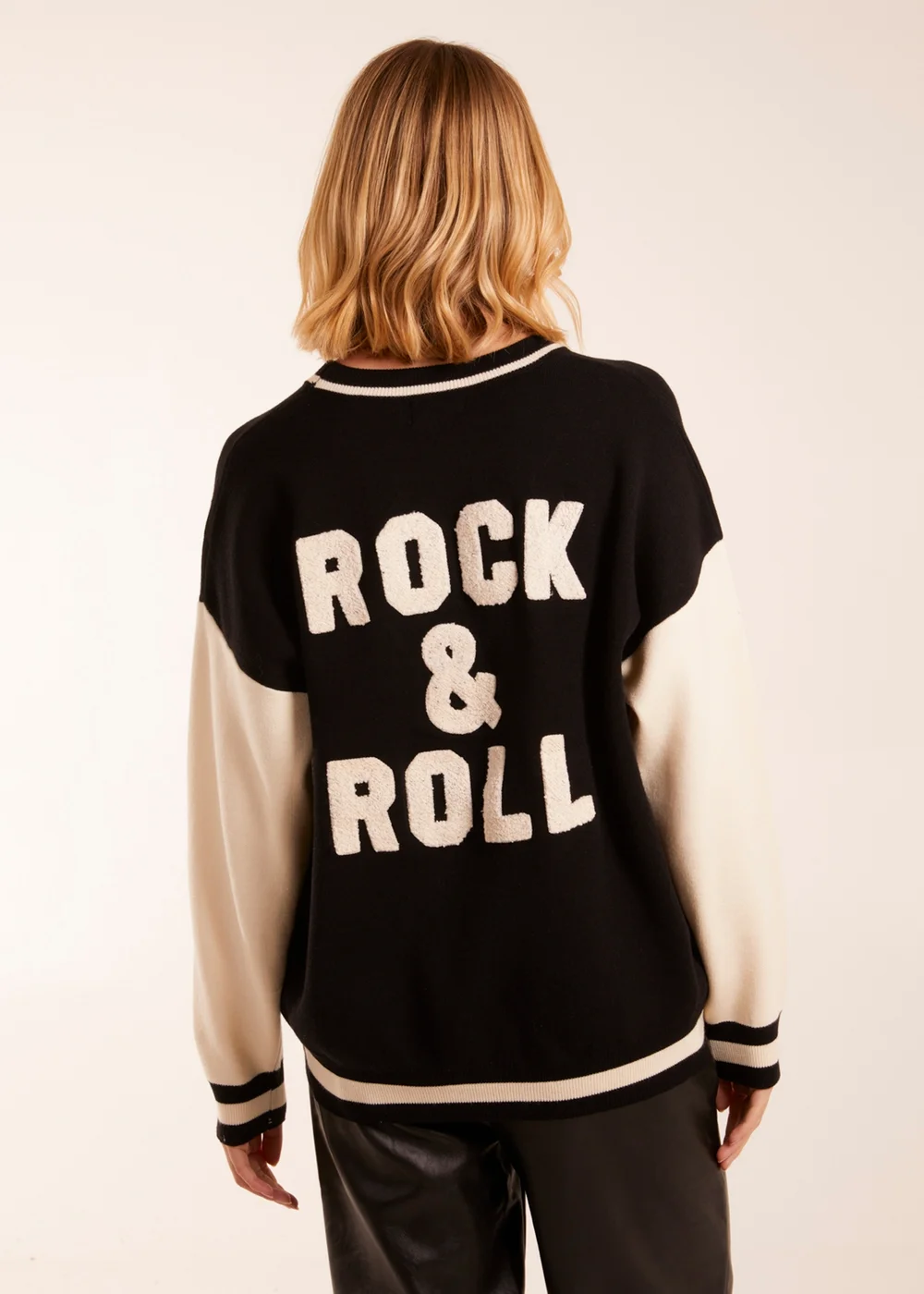 Blue Vanilla Black Rock & Roll Slogan Round Neck Sweatshirt - One Size Image 2