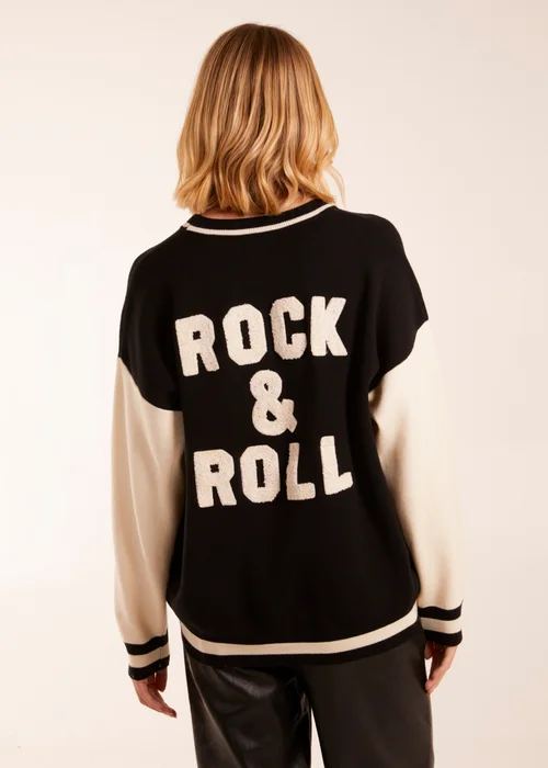 Blue Vanilla Black Rock & Roll Slogan Round Neck Sweatshirt - One Size Image 2