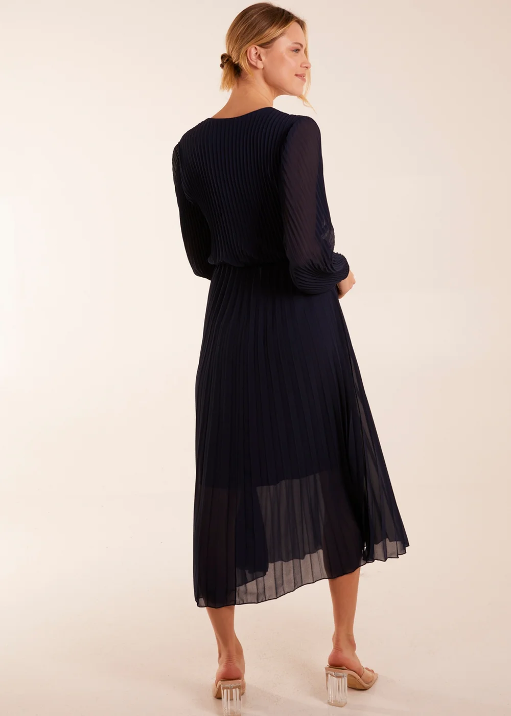 Blue Vanilla Navy Wrap Front Pleated Maxi Dress - M/L Image 2