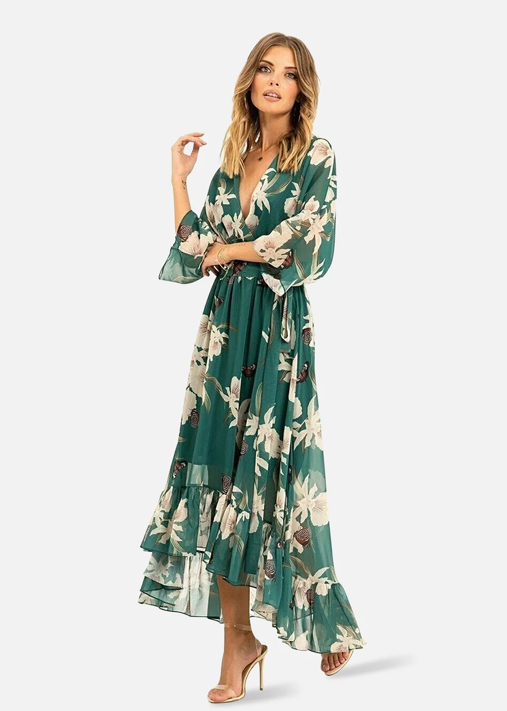 Yumi Floral Print Green Kimono Midi Wrap Dress - 18 | Matalan Yumi Floral Print Green Kimono Midi Wrap Dress - 18 | Matalan