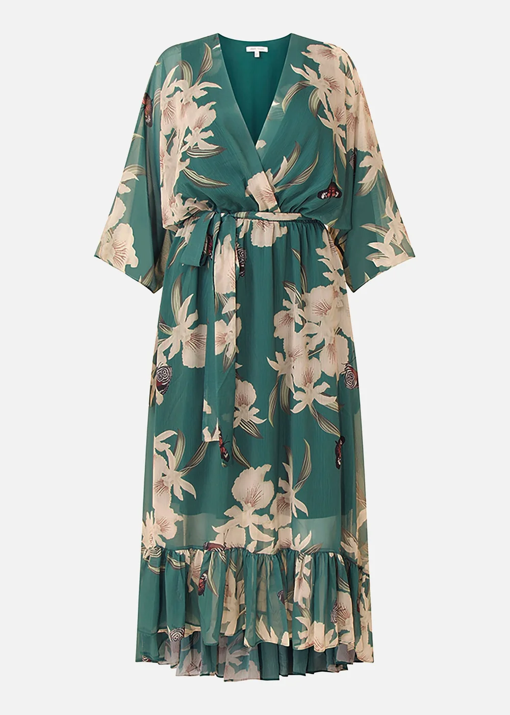 Yumi Floral Print Green Kimono Midi Wrap Dress - 8 Image 3