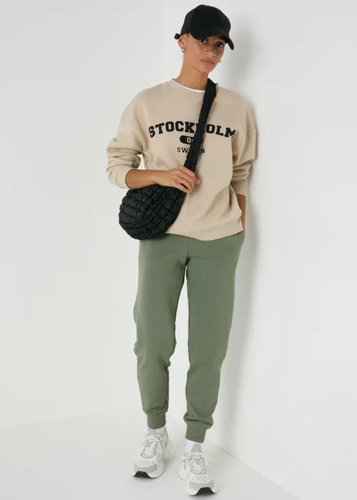 Khaki Tapered Jogging Bottoms - Small Image 3