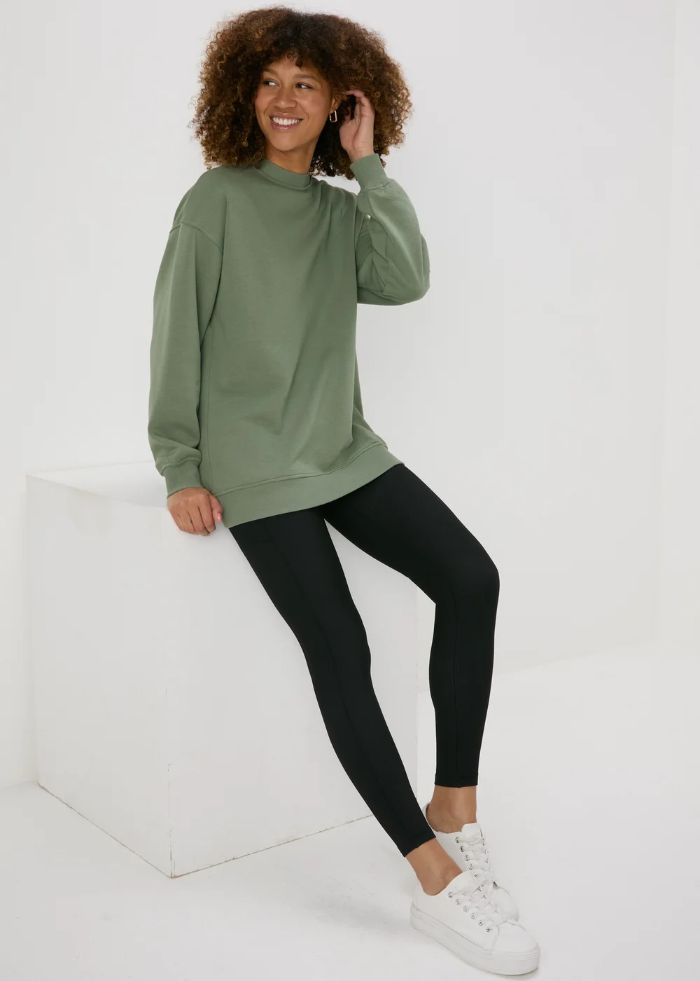 Khaki Longline Sweatshirt - S Image 1