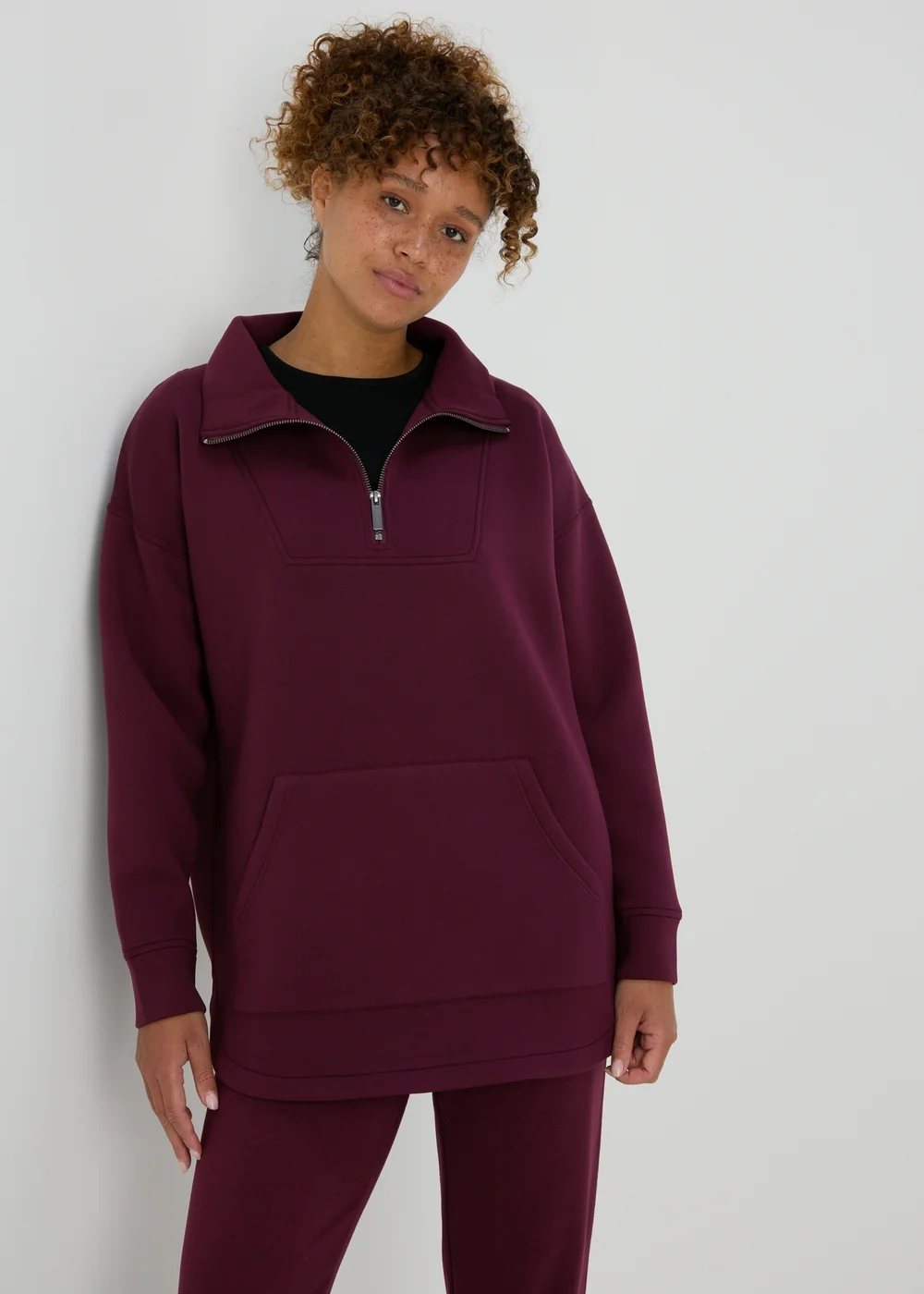 Souluxe Burgundy Scuba Half Zip Top - S Image 3
