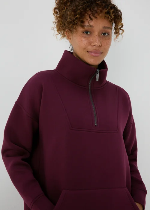 Souluxe Burgundy Scuba Half Zip Top - S Image 1