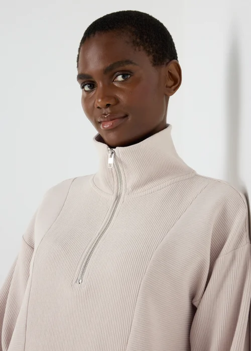Souluxe Stone Ribbed Half Zip Jumper - S Image 1