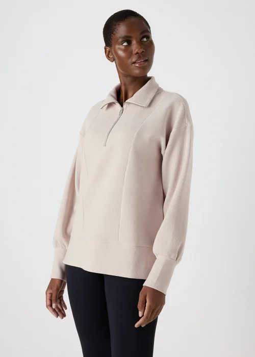 Souluxe Stone Ribbed Half Zip Jumper - S Image 3