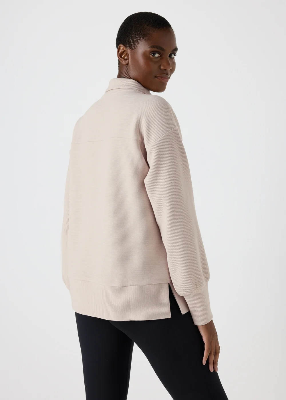 Souluxe Stone Ribbed Half Zip Jumper - S Image 2