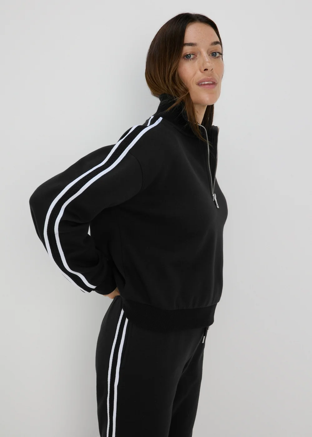 Black Half Zip Arm Stripe Sweatshirt - S Image 3