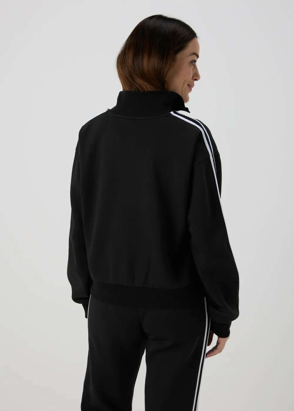 Black Half Zip Arm Stripe Sweatshirt - S Image 2