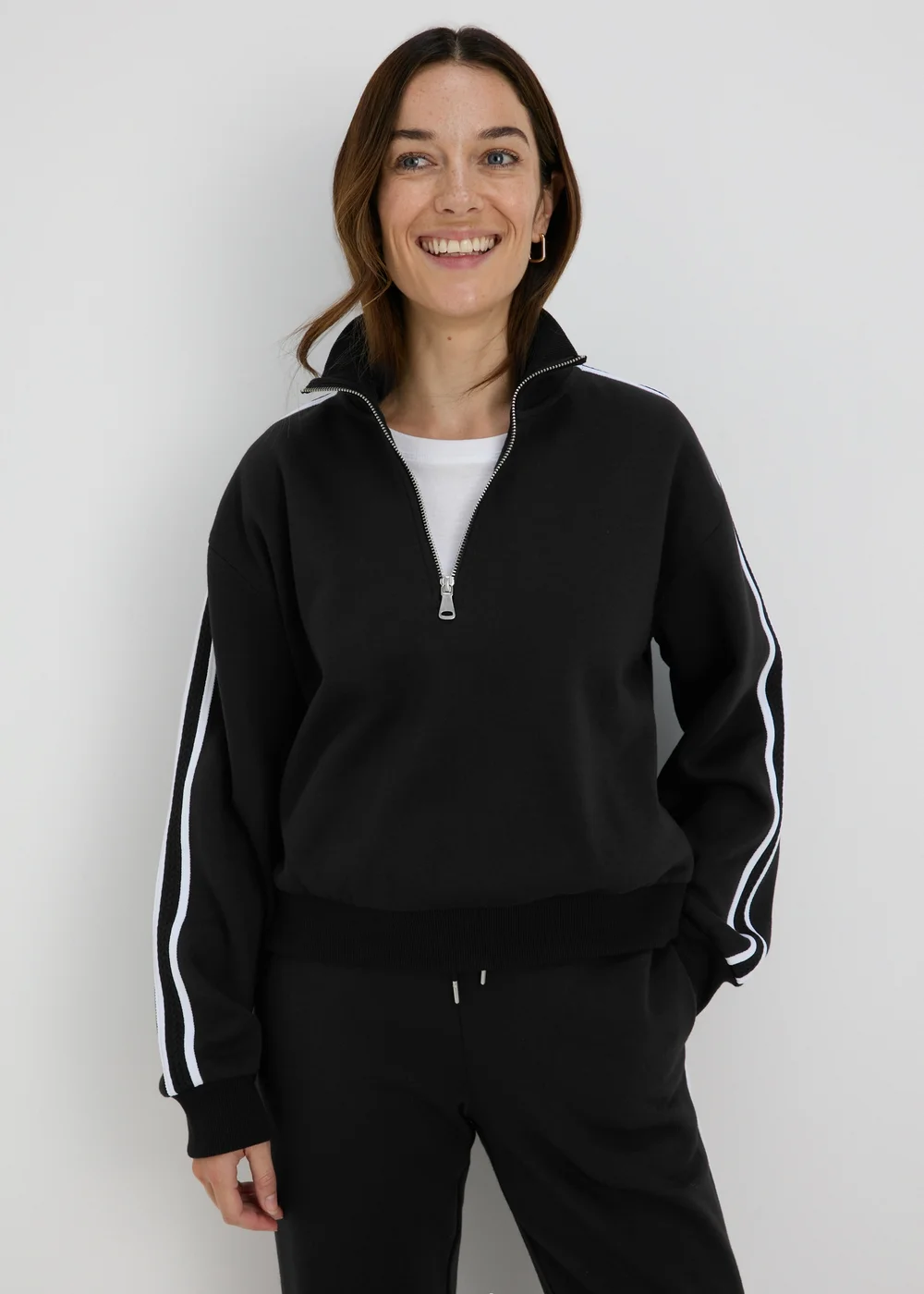 Black Half Zip Arm Stripe Sweatshirt - S Image 1