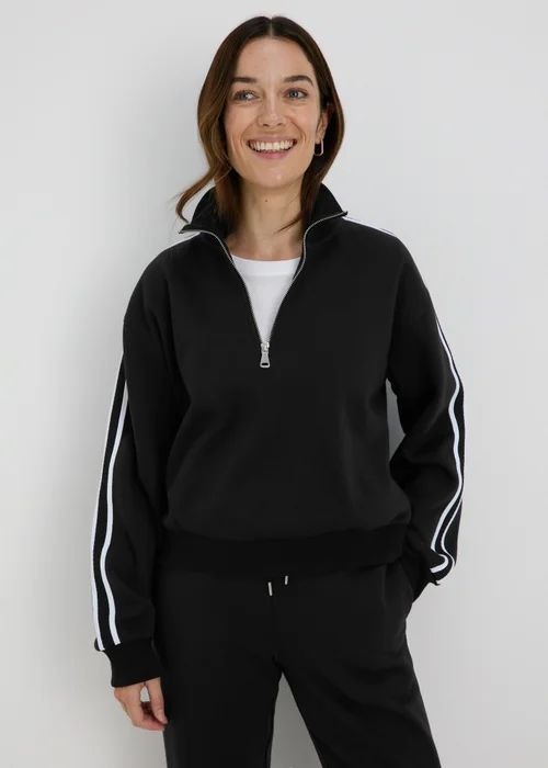 Black Half Zip Arm Stripe Sweatshirt - S Image 1