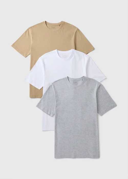 3 Pack White Grey & Stone Plain T-Shirts - S Image 4