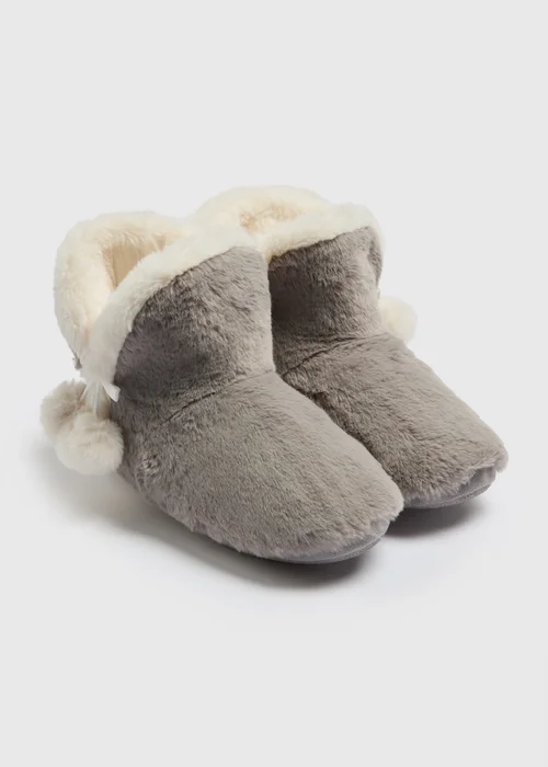 Grey Fur Slipper Boots - Small Image 1