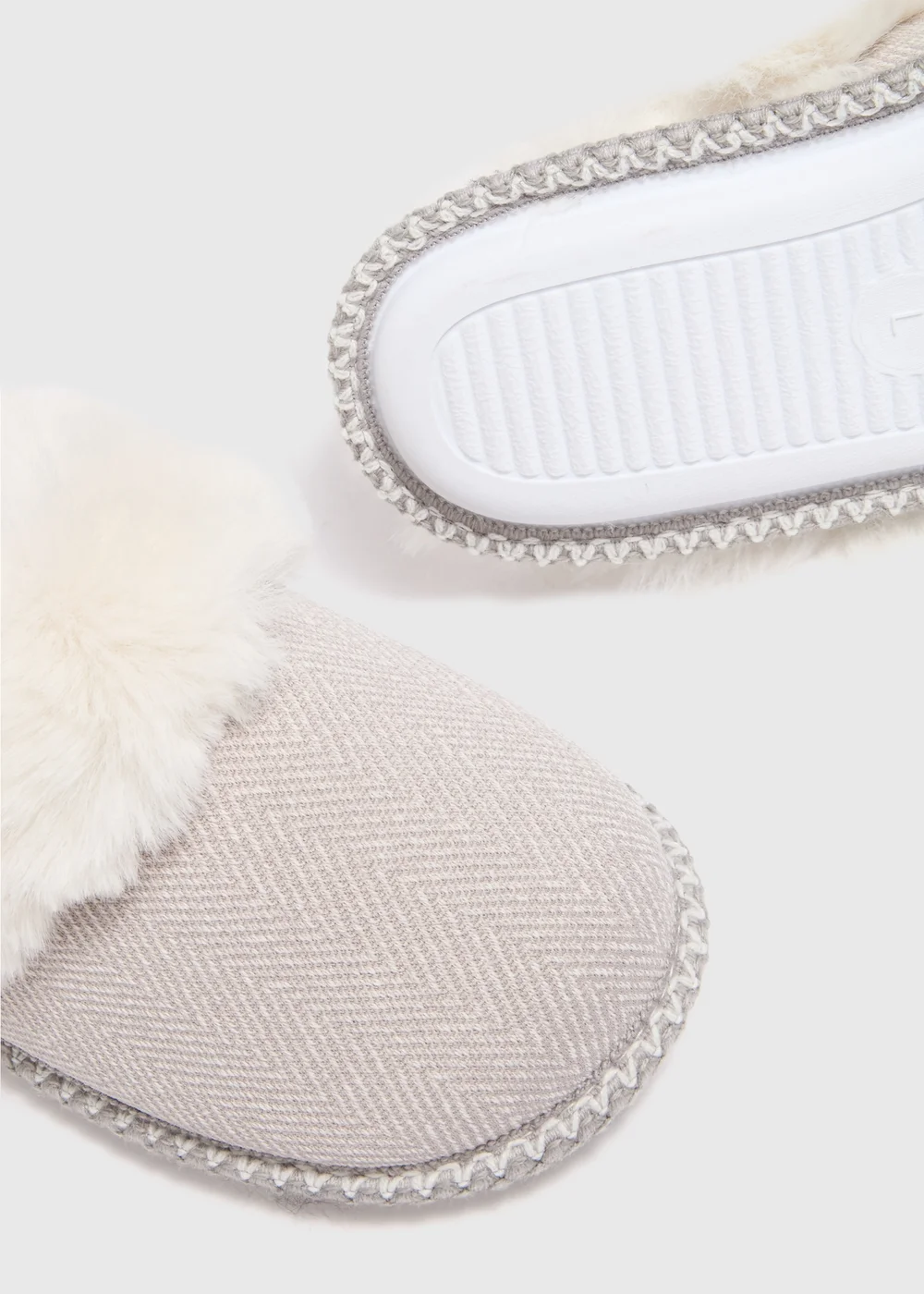 Grey Herringbone Mule Slippers - Small Image 2