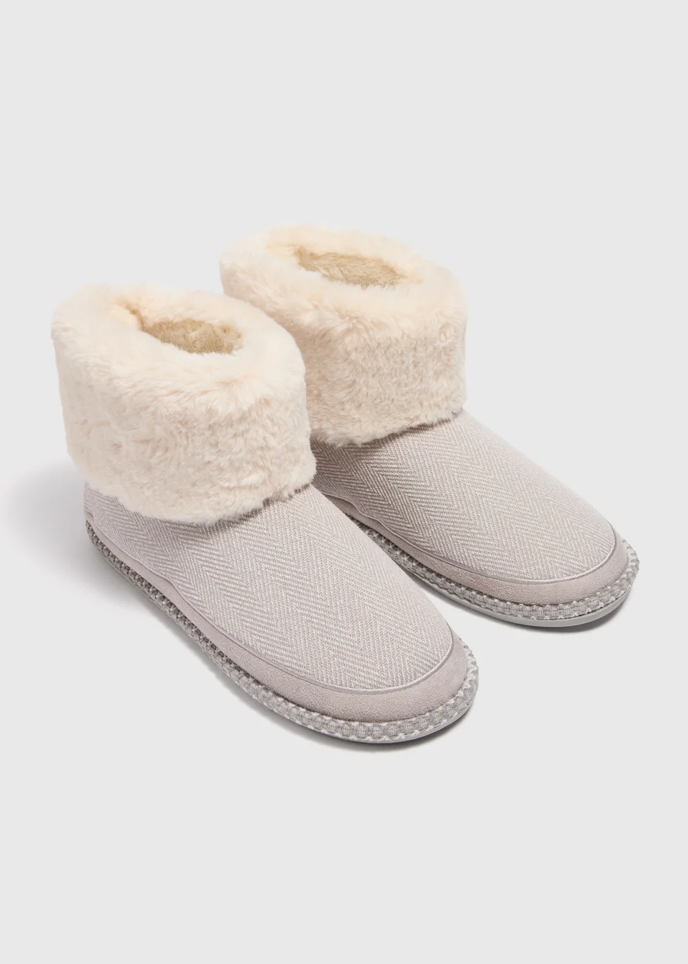 Grey Herringbone Boot Slippers - Small Image 1