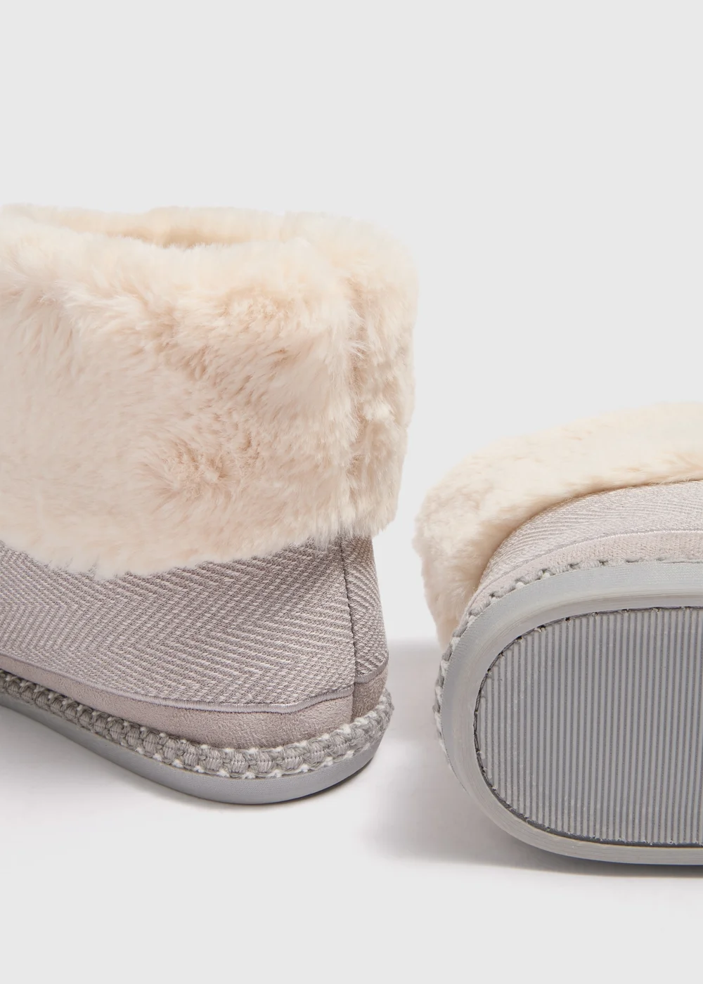 Grey Herringbone Boot Slippers - Small Image 2