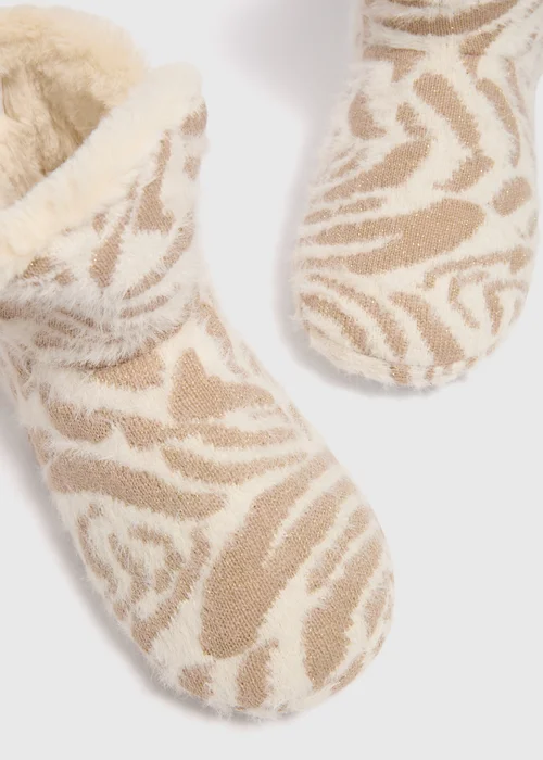 Cream Animal Trend Slipper Boot - Small Image 2