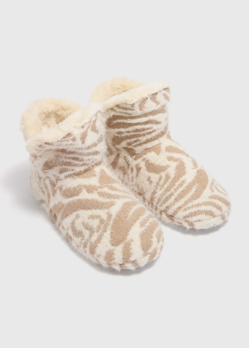 Cream Animal Trend Slipper Boot - Small Image 1
