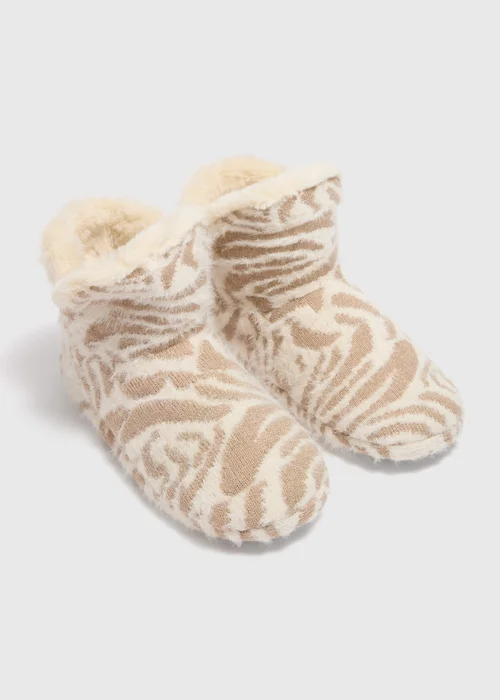 Cream Animal Trend Slipper Boot - Small Image 1
