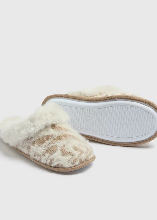 Cream Leopard Mule Slippers - Small Image 2
