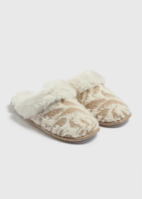 Cream Leopard Mule Slippers - Small Image 1