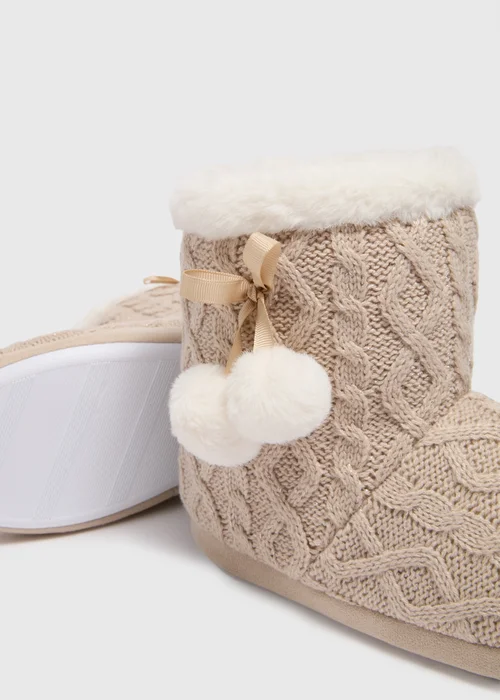 Oatmeal Knitted Slipper Boot - Small Image 2