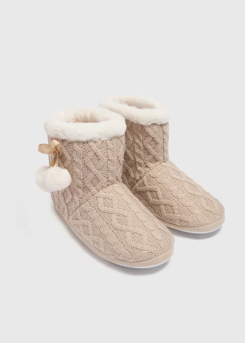 Oatmeal Knitted Slipper Boot - Small Image 1