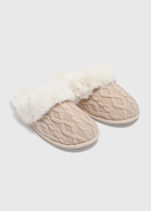 Oatmeal Knitted Mule Slippers - Small Image 1