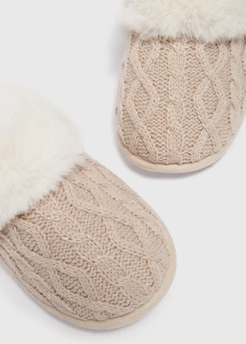 Oatmeal Knitted Mule Slippers - Small Image 2