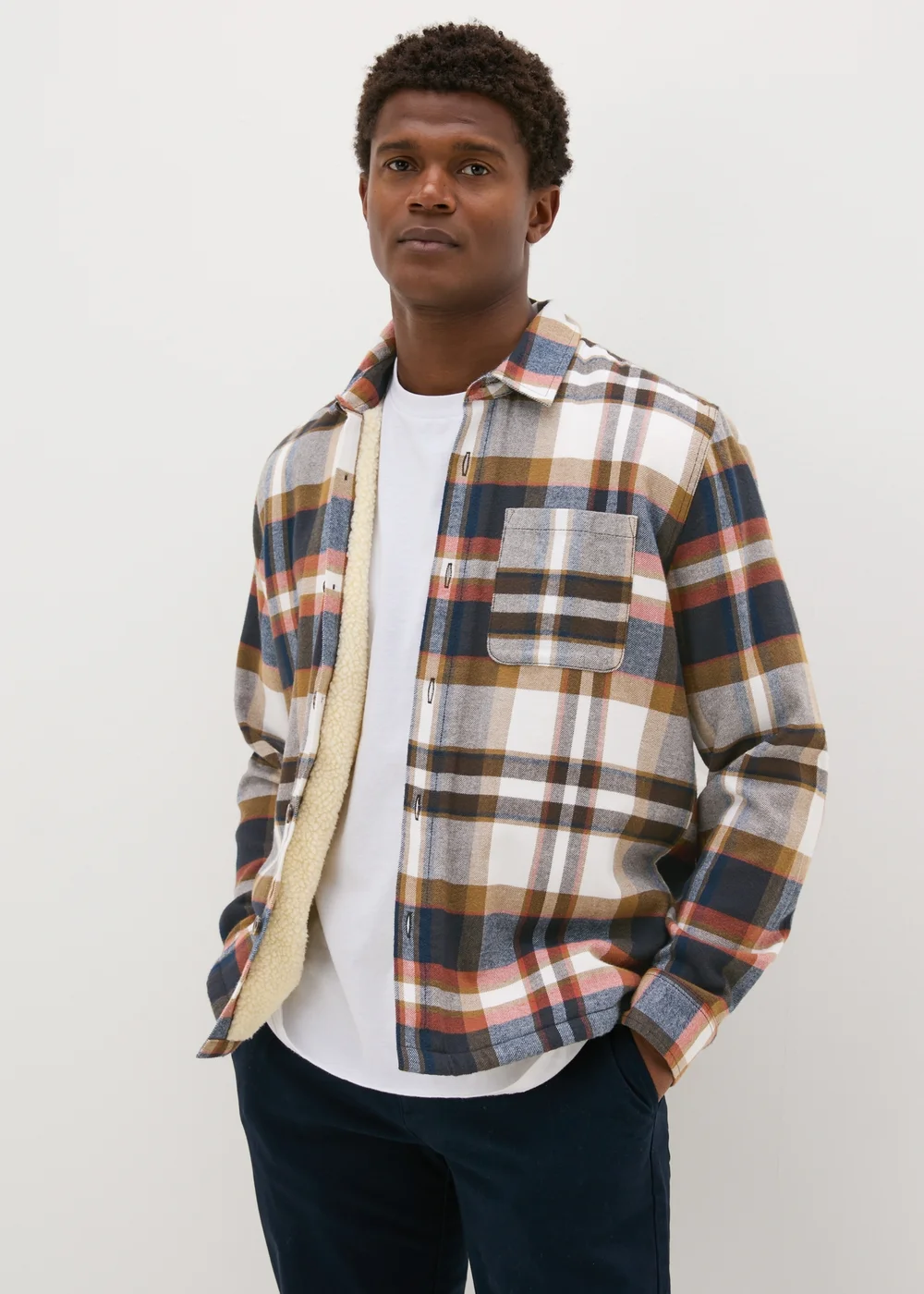 Multicolour Check Borg Lined Shacket - S Image 1