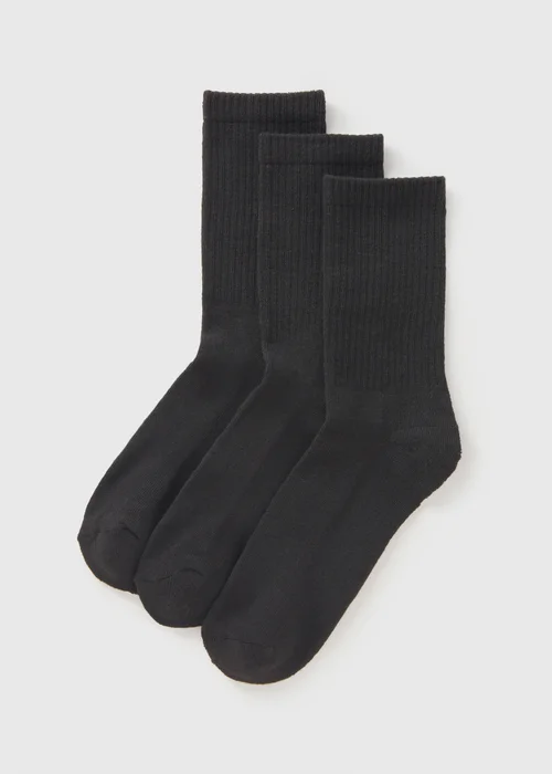 3 Pack Black Sports Crew Socks - One Size Image 1