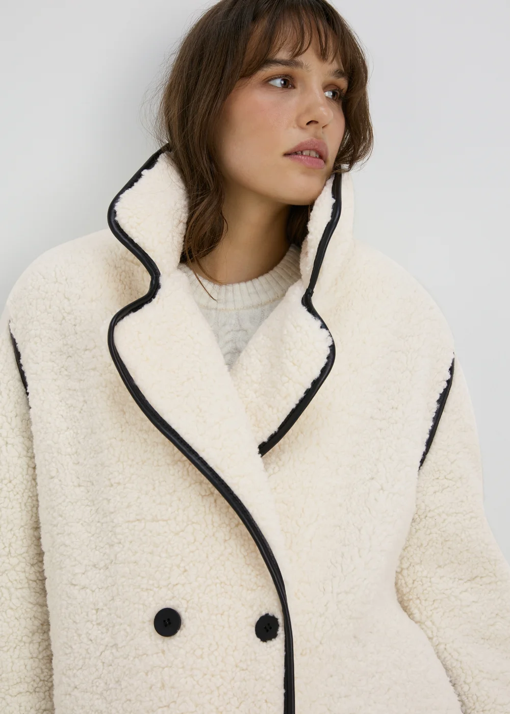Cream Oversized Borg Tailored Coat - 8 Image 3