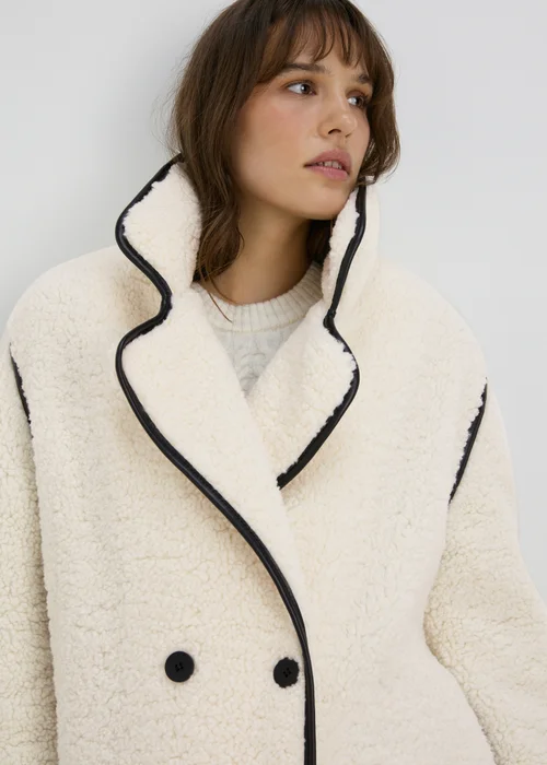 Cream Oversized Borg Tailored Coat - 8 Image 3
