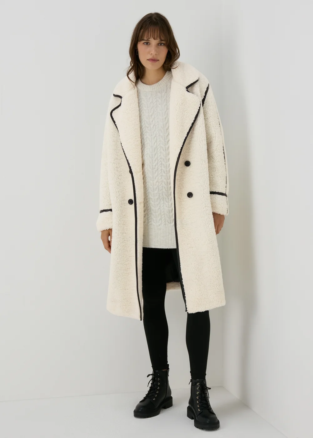 Cream Oversized Borg Tailored Coat - 8 Image 1