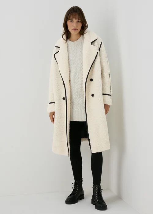 Cream Oversized Borg Tailored Coat - 8 Image 1